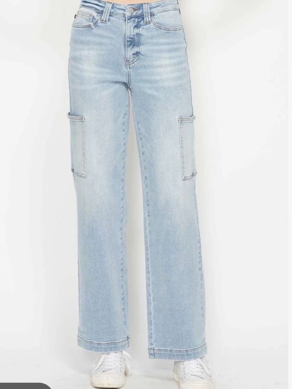 Judy Blue Light Blue Wide-Leg Cargo Pocket Jeans